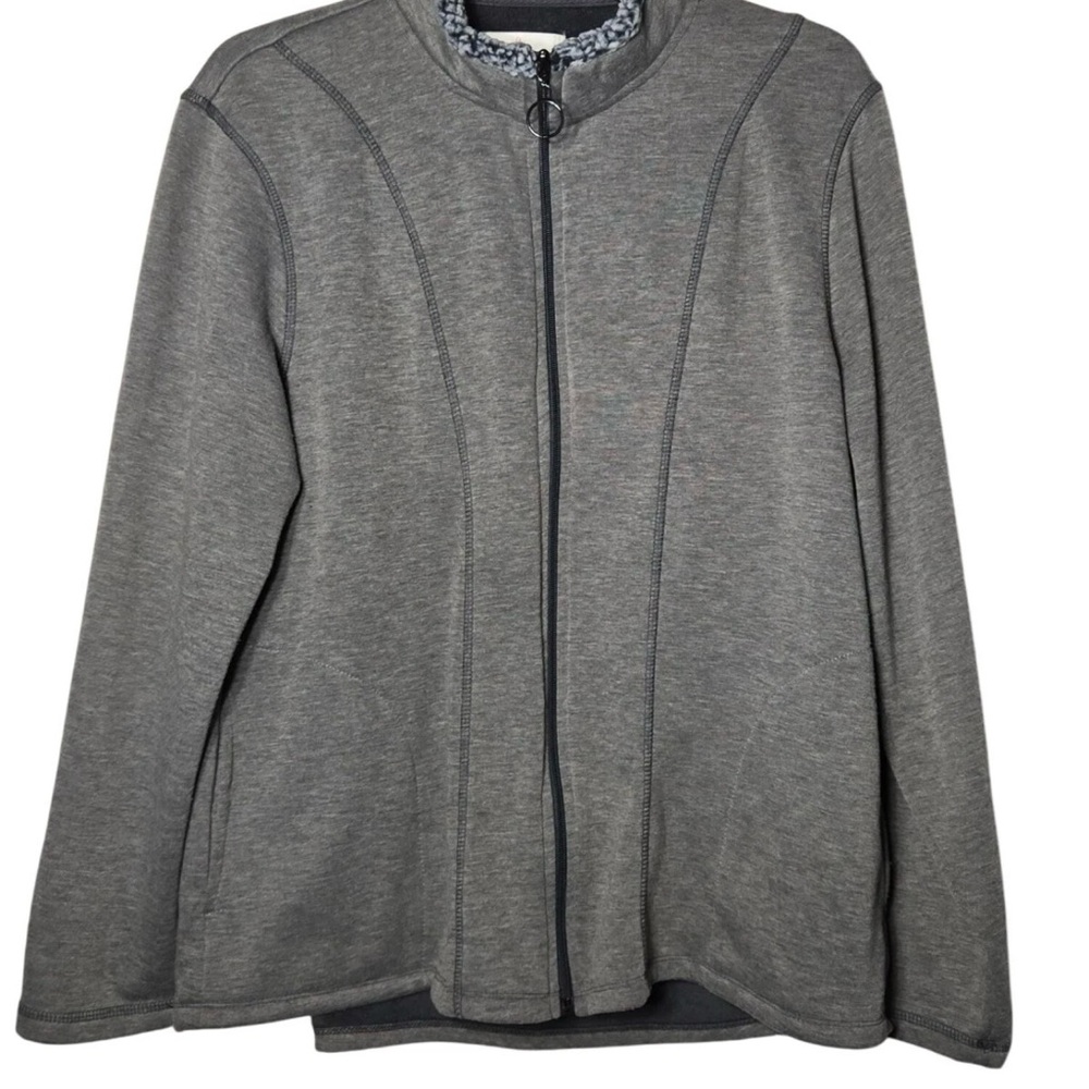 CUDDL DUDS Womens Gray Full Zip Jacket Size Large Comfy Winter Sherpa Soft Cozy